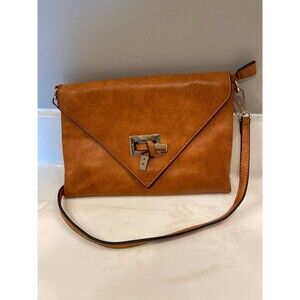 Stylish Crossbody Vegan Bag Light Brown Clutch Removable Strap Zips Closed